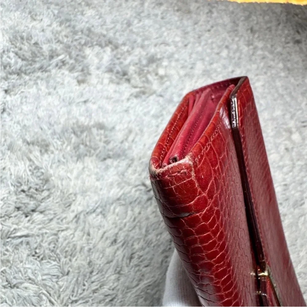 Yves Saint Laurent Red Embossed Leather Wallet - Picture 3 of 13